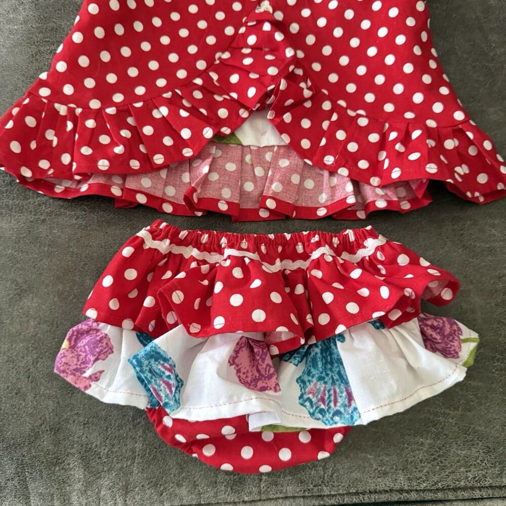 Baby Girl Polka Dot Outfit Set Red & White Ruffle Top Bloomer Size 6-12 Months - Picture 6 of 10